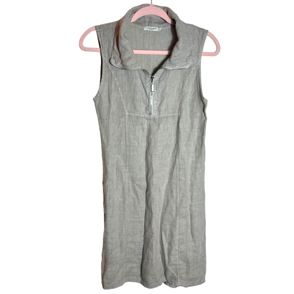 Lungo L'arno Italian Linen Sleeveless Shift Dress Quarter Zip, Small
